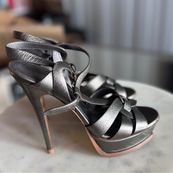 Ysl Saint Laurent Metallic Leather Tribute Sandals 36 - Picture 4 of 15